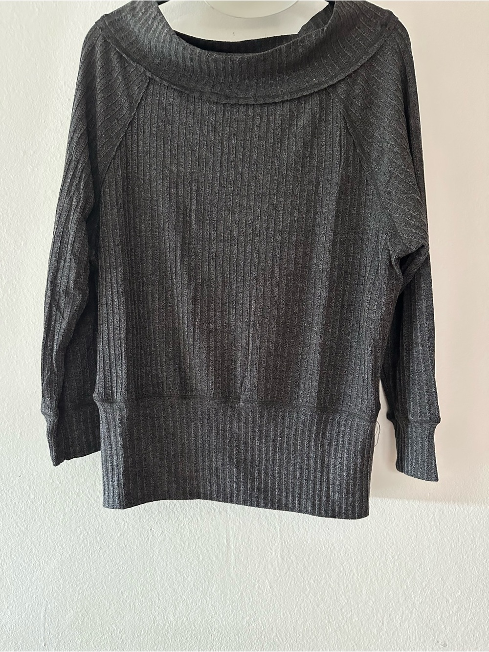 In Loom dark gray sweater, small, long sleeve, stretchy fabric, Boatneck NWT.